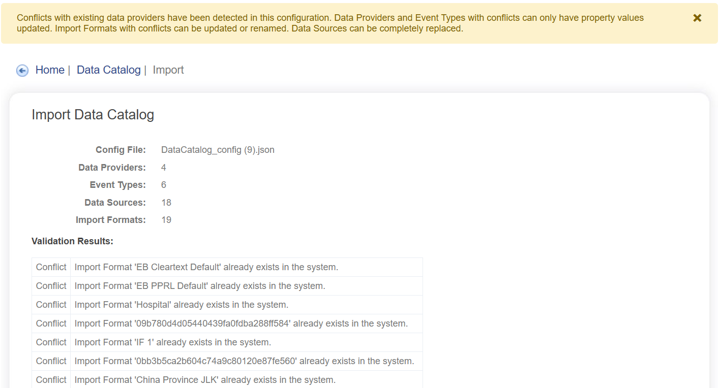 Data Catalog Import Conflicts