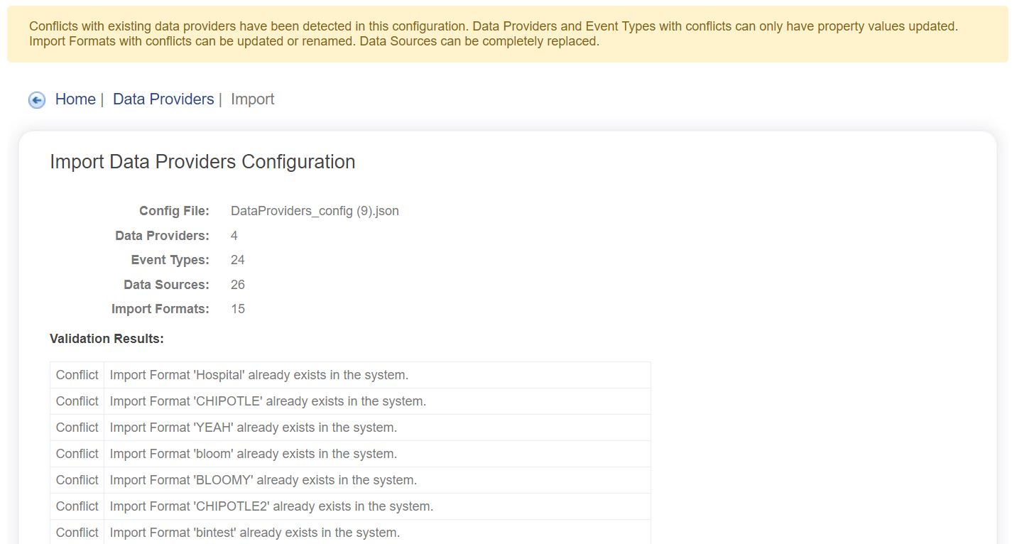 Data Provider Import Conflicts