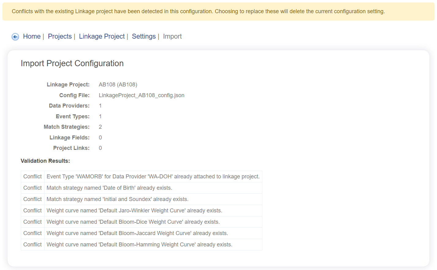 Linkage Project Import Conflicts