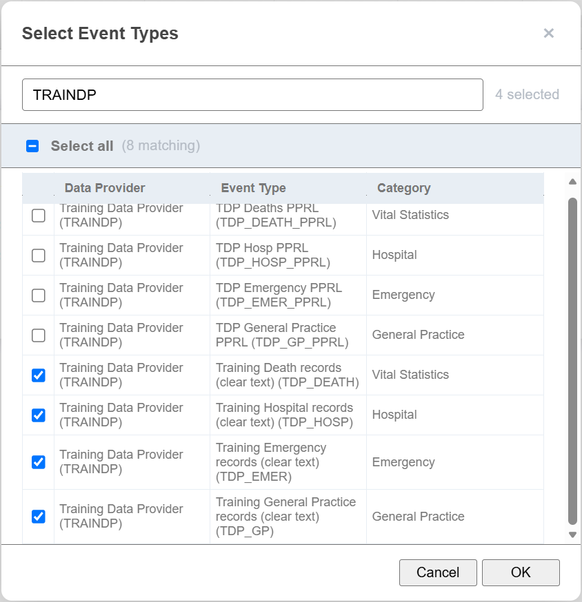 Select Event Types
