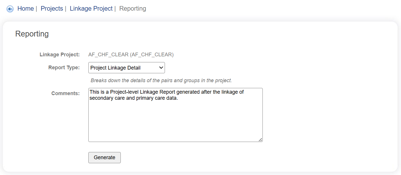 Project Linkage Report