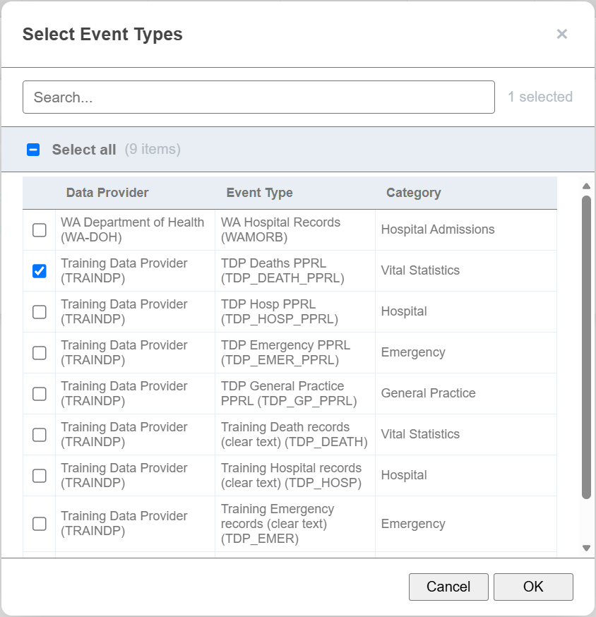 Select Event Type